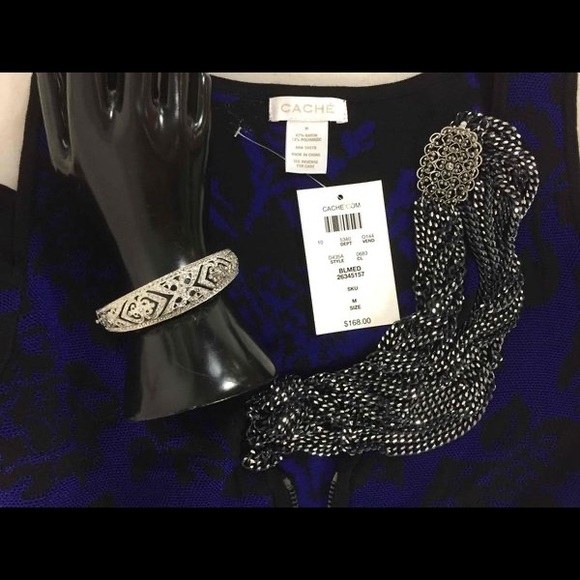 Royal Blue & Black Cold-Shoulder Knit Dress, with front zipper detail by Cache’ - Picture 2 of 2